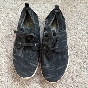 TOMS Women's Black Gray Canvas Lace Up Casual Shoes‎ Sneakers Size W7.5